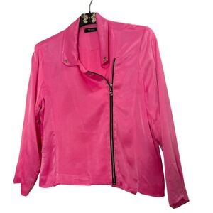 Michael Lauren Jacket Womens Medium Hot Pink Moto‎ Biker Zip Lightweight